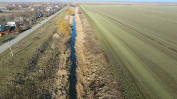 el canal de el inferior nivel de el irrigación sistema de campos. infraestructura para el cultivo de arroz foto