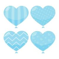 Vector hand drawn blue heart balloon collection on white background