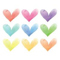 Vector hand drawn watercolor hearts set on white background