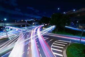 A night timelapse of traffic jam at the city intersection in Tokyo wide shot photo