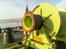 Babina with a sea mooring rope. Mooring on the ship photo