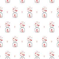 Pattern with hearts in a jar on a white background. Vector illustration for valentine's day, wedding, birthday.