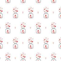 Pattern with hearts in a jar on a white background. Vector illustration for valentine's day, wedding, birthday.