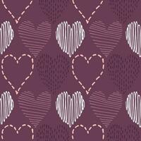 Seamless vector pattern of doodle hearts on purple background.