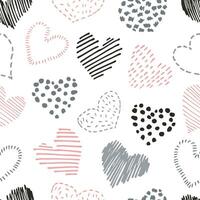 Seamless vector pattern of doodle hearts on a white background.