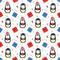 Pattern with cute penguins. Festive vector pattern on a white background. For textile, paper, scrapbooking.