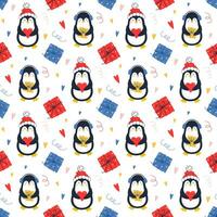 Pattern with cute penguins. Festive vector pattern on a white background. For textile, paper, scrapbooking.