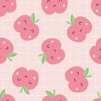 Baby seamless pattern apple fruit background with square grid lines on pink background Used for print, wallpaper, decoration vector illustration