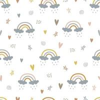 Seamless baby pattern rainbow with clouds on white background vector