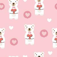 Nursery seamless pattern with cute characters. Bear and heart are in cartoon style. design for  apparel, textile vector