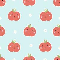 Kids seamless patterns apple fruit background hand drawn design in cartoon style vector