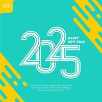 Happy new year 2025 square template with colorful number style on green background. vector