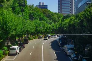 un tráfico mermelada a el urbano calle en tokio telefotográfico Disparo foto