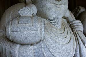 A Japanese guardian statue at the traditional street in Tokyo closeup photo