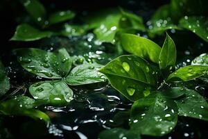 ai generado un fascinante composición de flotante hojas en agua, tierra simpático imágenes foto
