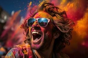 AI generated Party horns unleash holi powder and sparkle, holi festival images hd photo