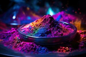 AI generated Neon fusion futuristic illumination of holi powder, holi festival image download photo