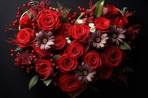AI generated Red roses conveying cupid arrow symbolism, valentine, dating and love proposal image photo