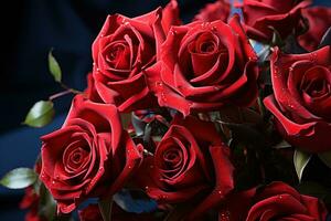 ai generado rojo rosas atrapado en un caprichoso torbellino de afecto, enamorado, Fechado y amor propuesta imagen foto