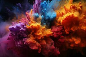 AI generated Chromatic eruption holi colors from volcanic flames, holi festival images in india photo