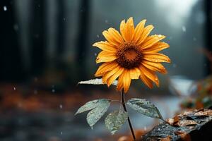 AI generated Lone sunflower in enshrouding fog, spring photography photo