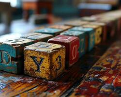 AI generated A bright red letter block sitting on top of other alphabet blocks, educational photo