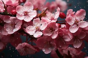 AI generated Cherry blossoms falling as nature rain, spring photography photo