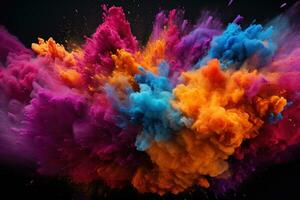 AI generated Rainbow blast holi colorful powder explosion, holi festival image download photo