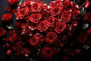 AI generated Interlocking hearts with red roses, engagement, wedding and anniversary image photo