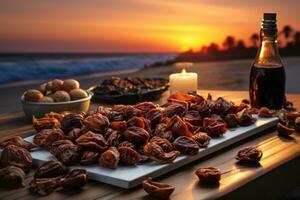 AI generated Romantic dates set against a breathtaking sunset backdrop, islamic images photo