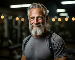 AI generated Aged gentleman posing in front, diverse active seniors pictures photo