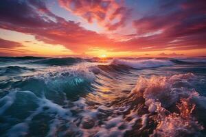 AI generated Ocean embrace sunset magnificence, beautiful sunrise image photo