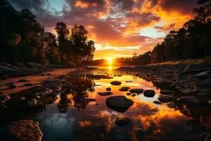 AI generated Twilight reflection sunset over water, beautiful sunrise image photo