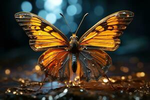 AI generated Butterfly bathed in halo of sunlight, spring photography photo