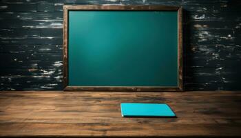 AI generated Blackboard and notebook on table, education pictures for website photo