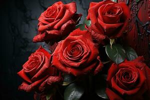 AI generated Red roses with pulsating veins of vitality, engagement, wedding and anniversary image photo