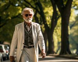 AI generated Old man walk in the park, images of senior citizens photo