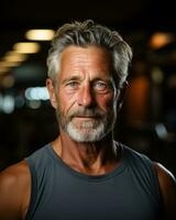 AI generated Older man engaged in gym, images of senior citizens photo