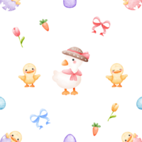Cute Easter duck family watercolor seamless pattern transparently background png