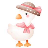 cute white mother duck wearing hat colorful watercolor png