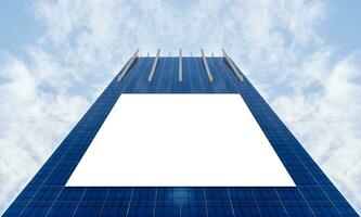 Bottom up view mock up LED display billboard on office building with blue sky background and clipping path for mock up photo