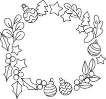 Doodle boho flower wreath a boho style floral wreath that is hand drawn with simple, elegant lines. beautiful elements like tinsel, garland, and circular flower arrangements. vector