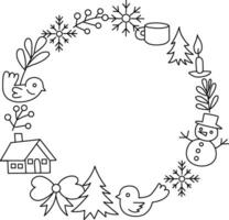 Doodle boho flower wreath a boho style floral wreath that is hand drawn with simple, elegant lines. beautiful elements like tinsel, garland, and circular flower arrangements. vector