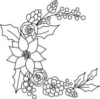 Doodle boho flower wreath a boho style floral wreath that is hand drawn with simple, elegant lines. beautiful elements like tinsel, garland, and circular flower arrangements. vector