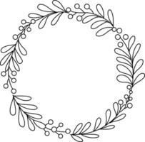 Doodle boho flower wreath a boho style floral wreath that is hand drawn with simple, elegant lines. beautiful elements like tinsel, garland, and circular flower arrangements. vector