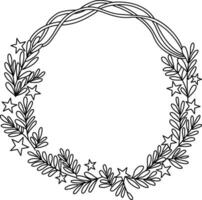 Doodle boho flower wreath a boho style floral wreath that is hand drawn with simple, elegant lines. beautiful elements like tinsel, garland, and circular flower arrangements. vector