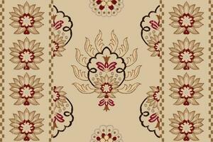 Ikat floral paisley embroidery on tan beige background.Ikat ethnic oriental pattern traditional.Aztec style abstract vector illustration.design for texture,fabric,clothing,wrapping,decoration,Scarf.