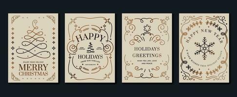 Luxury christmas invitation card art deco design vector. Christmas tree, star, frame, sparkle, foliage line art on light background. Design illustration for cover, poster, wallpaper. vector