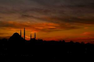 Mosque silhouette. Islamic background photo. Silhouette of Suleymaniye Mosque photo