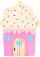 Pink cupcake house. water color style png